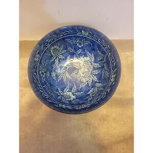 North American Trading Co Japan Pottery Blue Cobalt white GLazed Serving Bowl